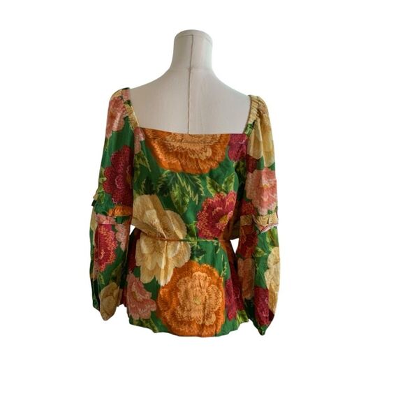Farm Rio x Anthropologie Wrap Top Puff Sleeve Belted Tropical Colorful Large New - Picture 7 of 16